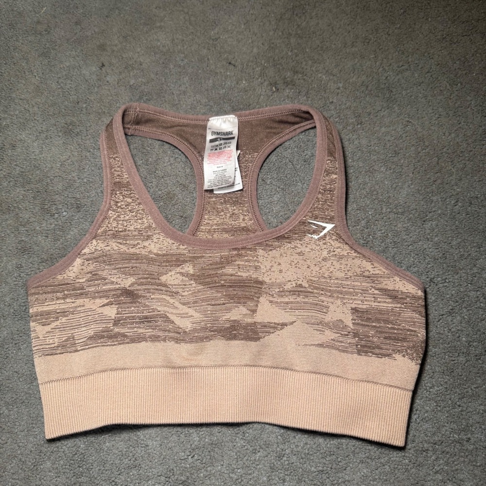 Gymshark Adapt Camo Seamless Sports Bra Brown Tan Racerback B2A1A XS